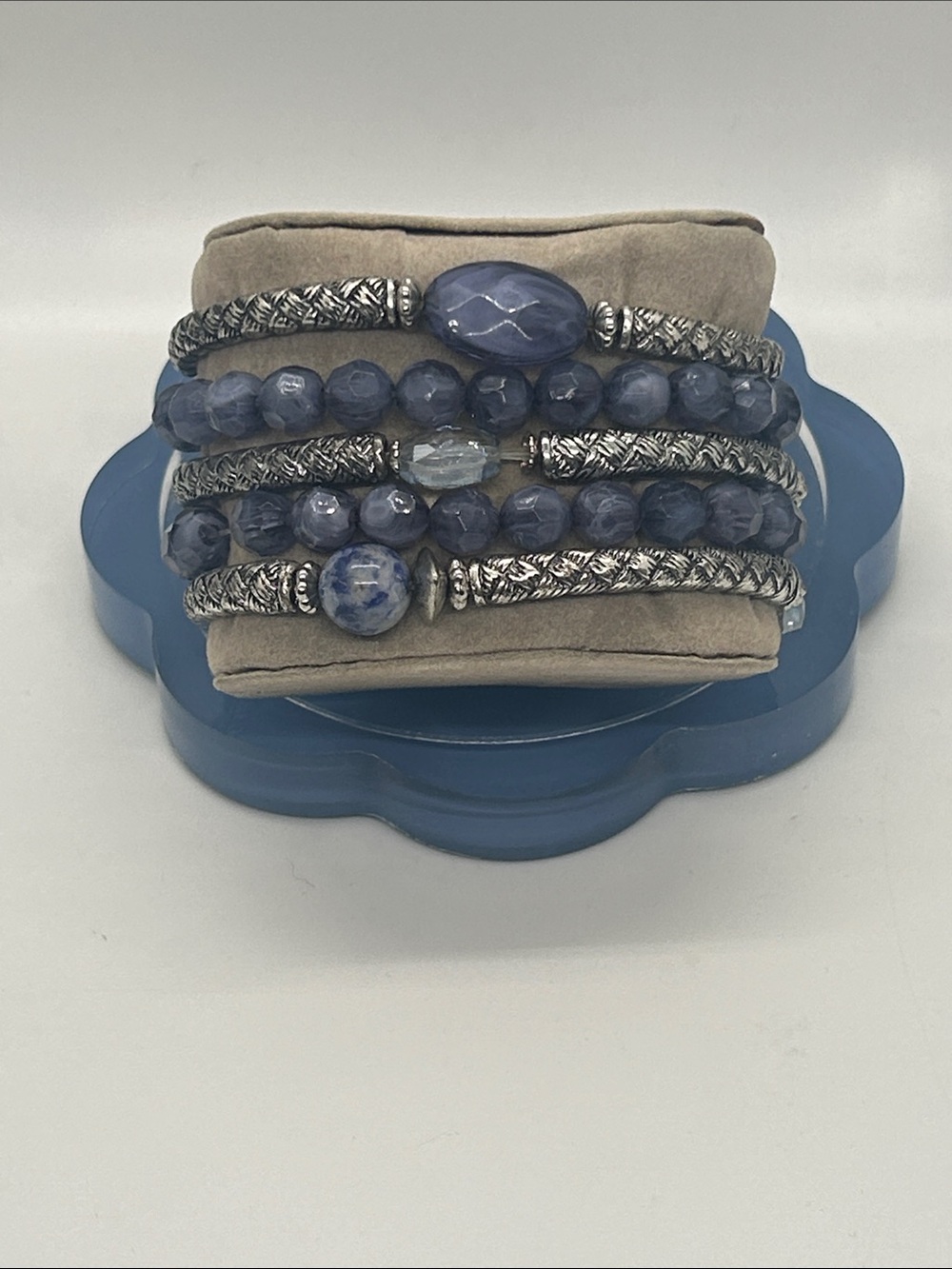 Ruby Rd Blue Stone Beaded Multi-Strand stretch Bracelet set- Women Jewelry